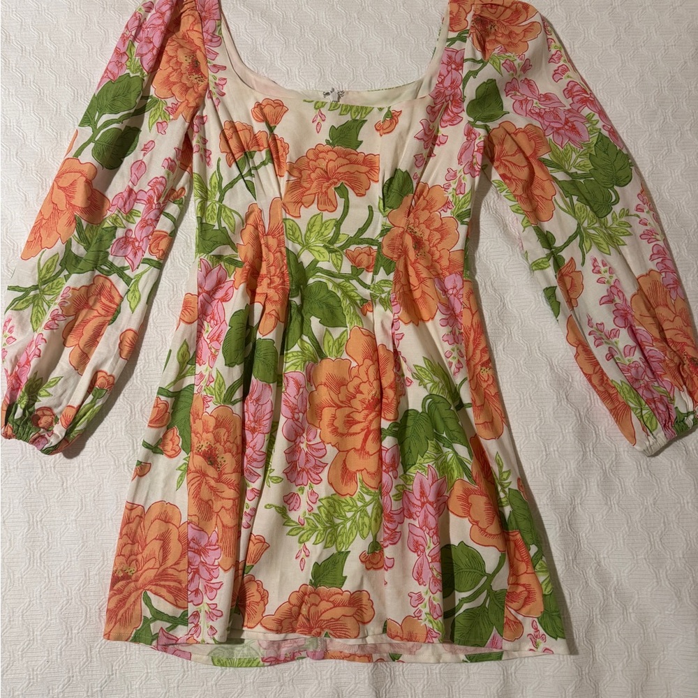 Song of Style Orange and Pink Smocked Sundress with Bishop Sleeves